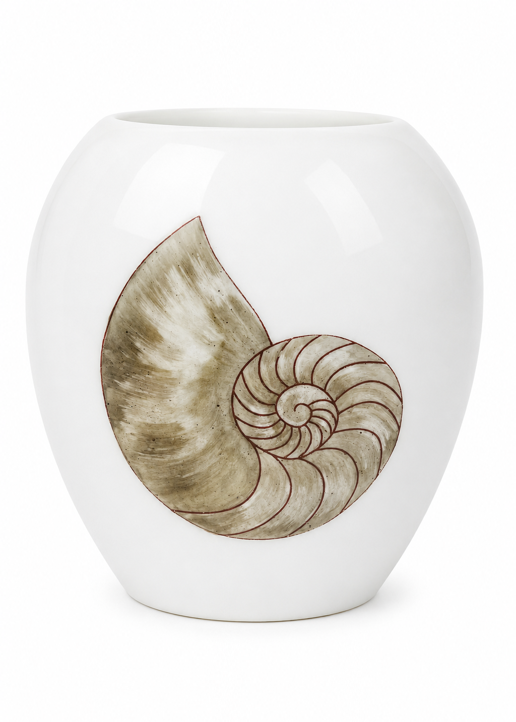 Hand-Painted Nautilus Shell Porcelain Vase | Coastal Beach House Décor