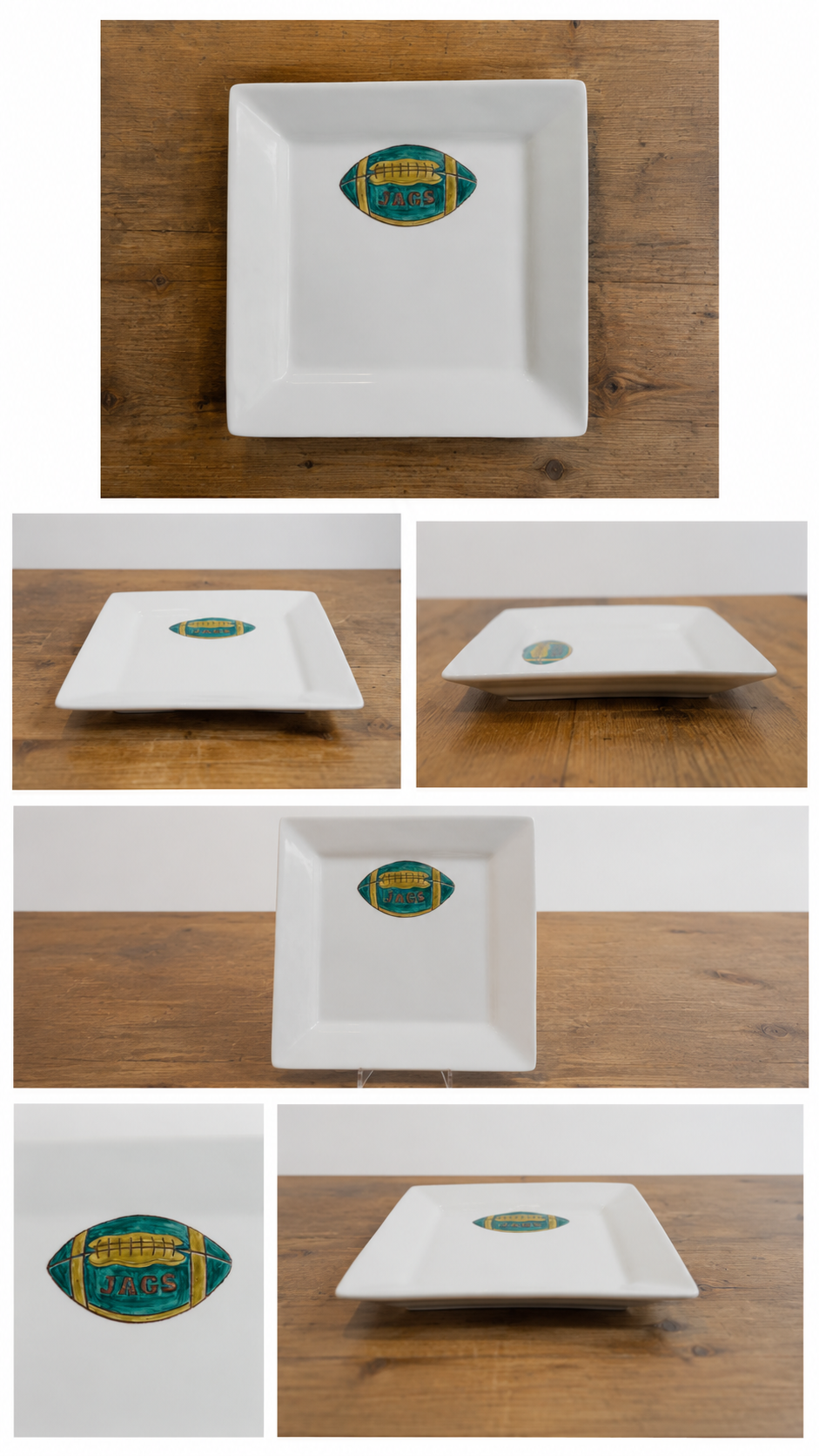 Hand-Painted JAGS Football 8" Square Porcelain Plate