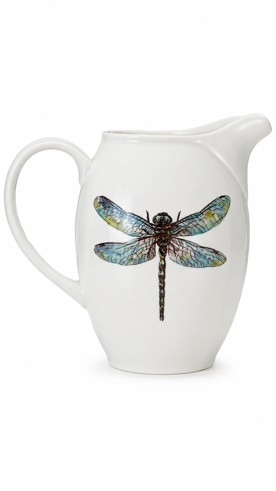 Hand-Painted Dragonfly Porcelain Pitcher – Serving Fresh Iced Tea in a Bright Kitchen