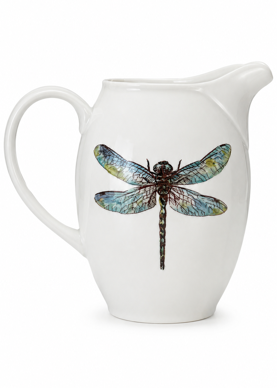 Hand-Painted Dragonfly Porcelain Pitcher – Serving Fresh Iced Tea in a Bright Kitchen