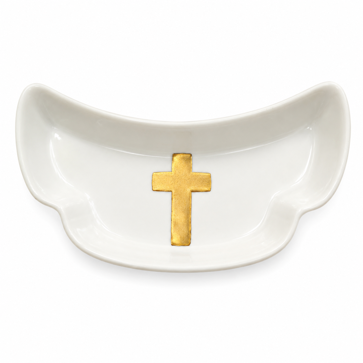 Hand-Painted Gold Cross Porcelain Ring Dish – Elegant Christian Jewelry Holder