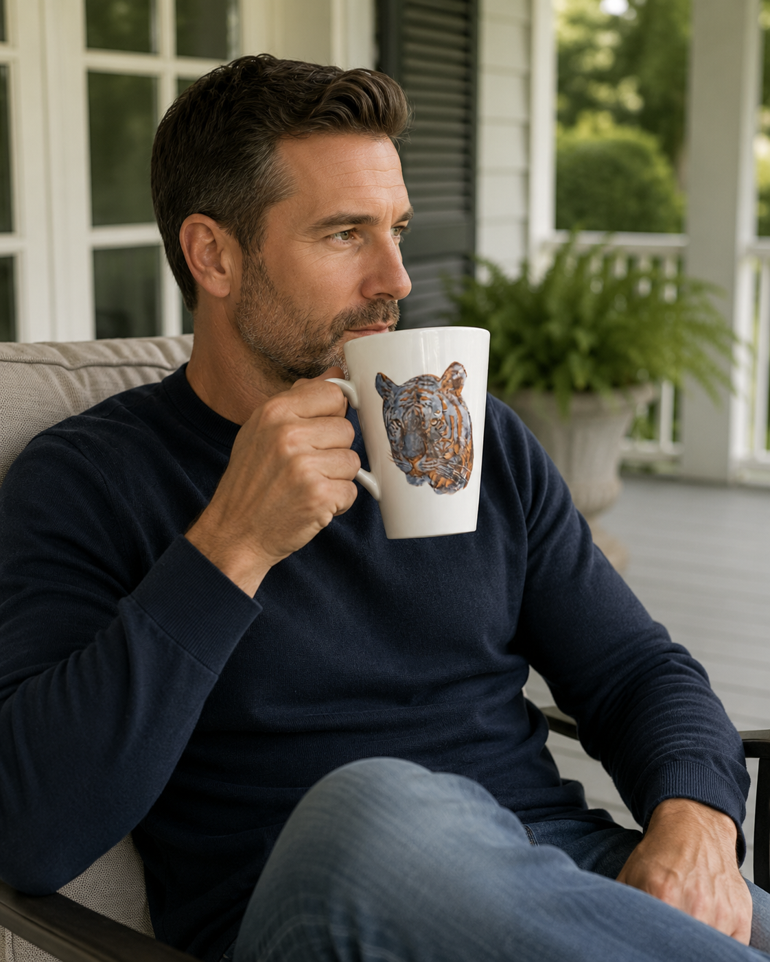 Hand-Painted Tiger Porcelain Coffee Mug – Rustic Lodge Morning Mug