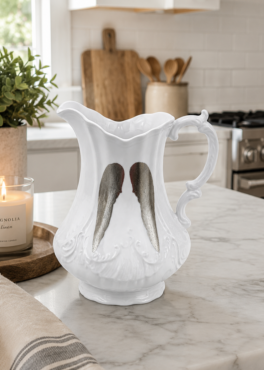 Hand Painted Angel Wing Porcelain Decorative Elegant Pitcher