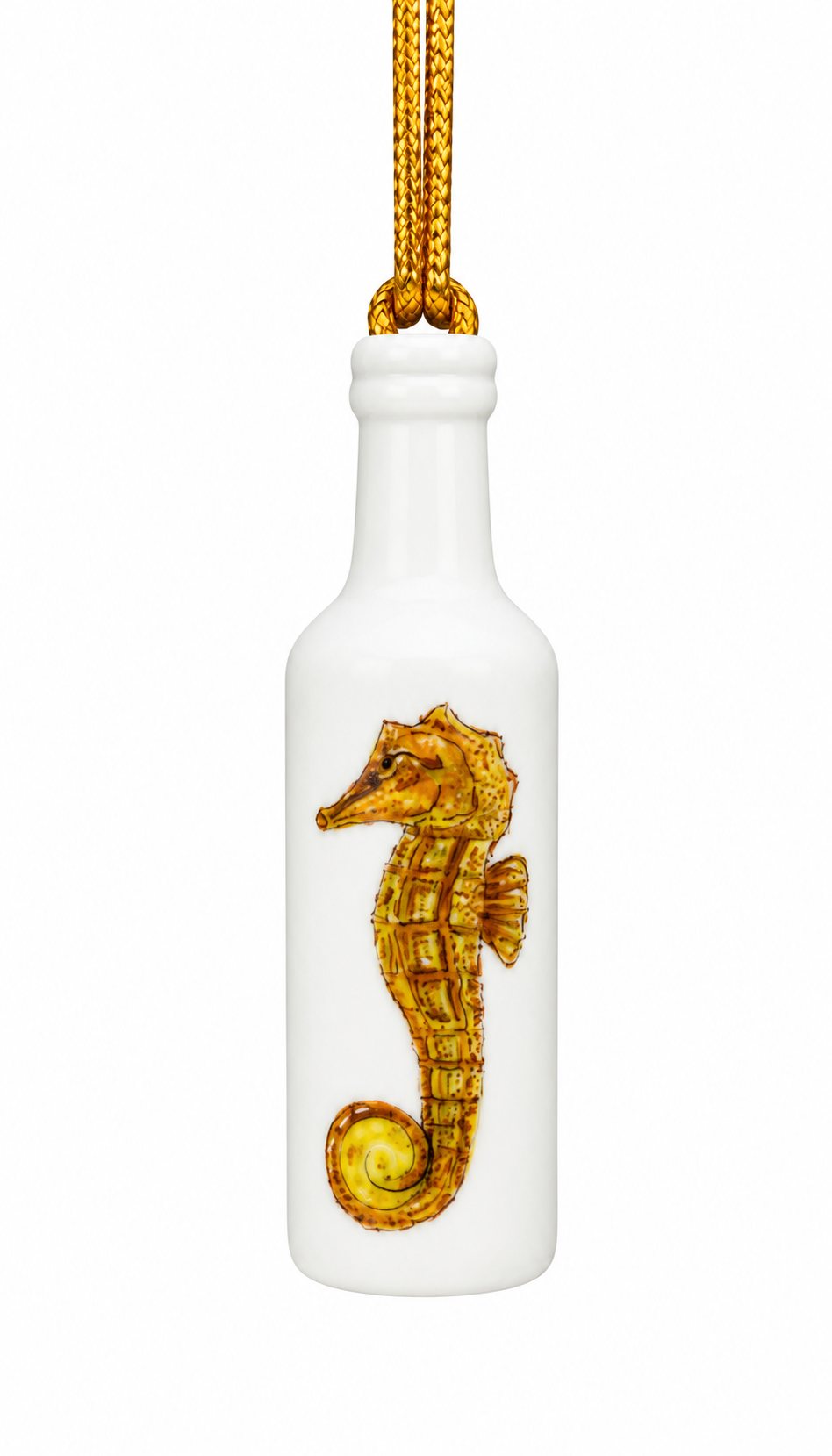 White Porcelain Wine Bottle Ornament – 3.25" Hand-Painted Flamingo