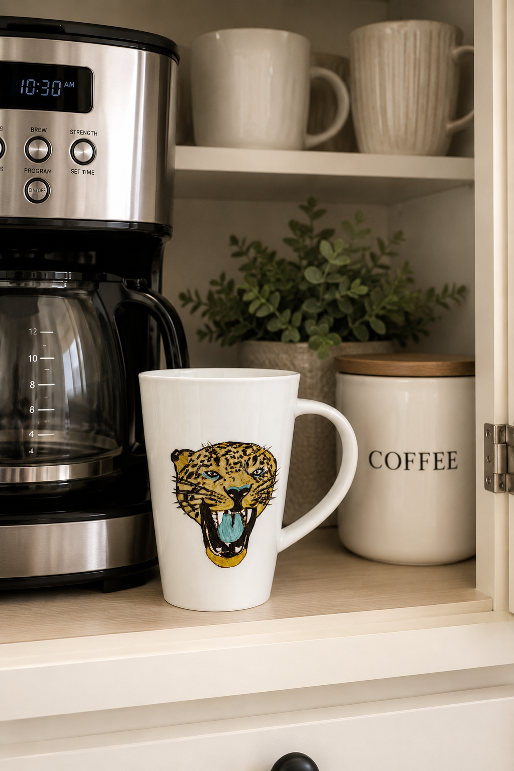 Hand-Painted Jaguar Latte Mug | Wildlife Porcelain Coffee Mug | Made by Mona H