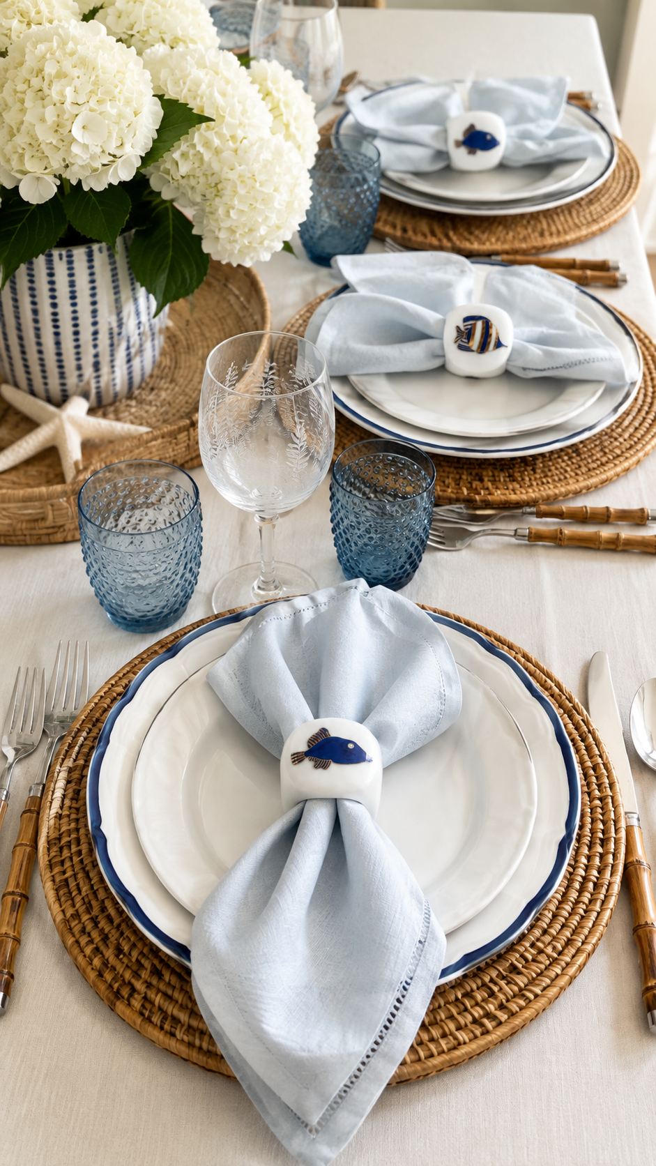 Hand-Painted Coastal Fish Porcelain Napkin Rings – Set of 4