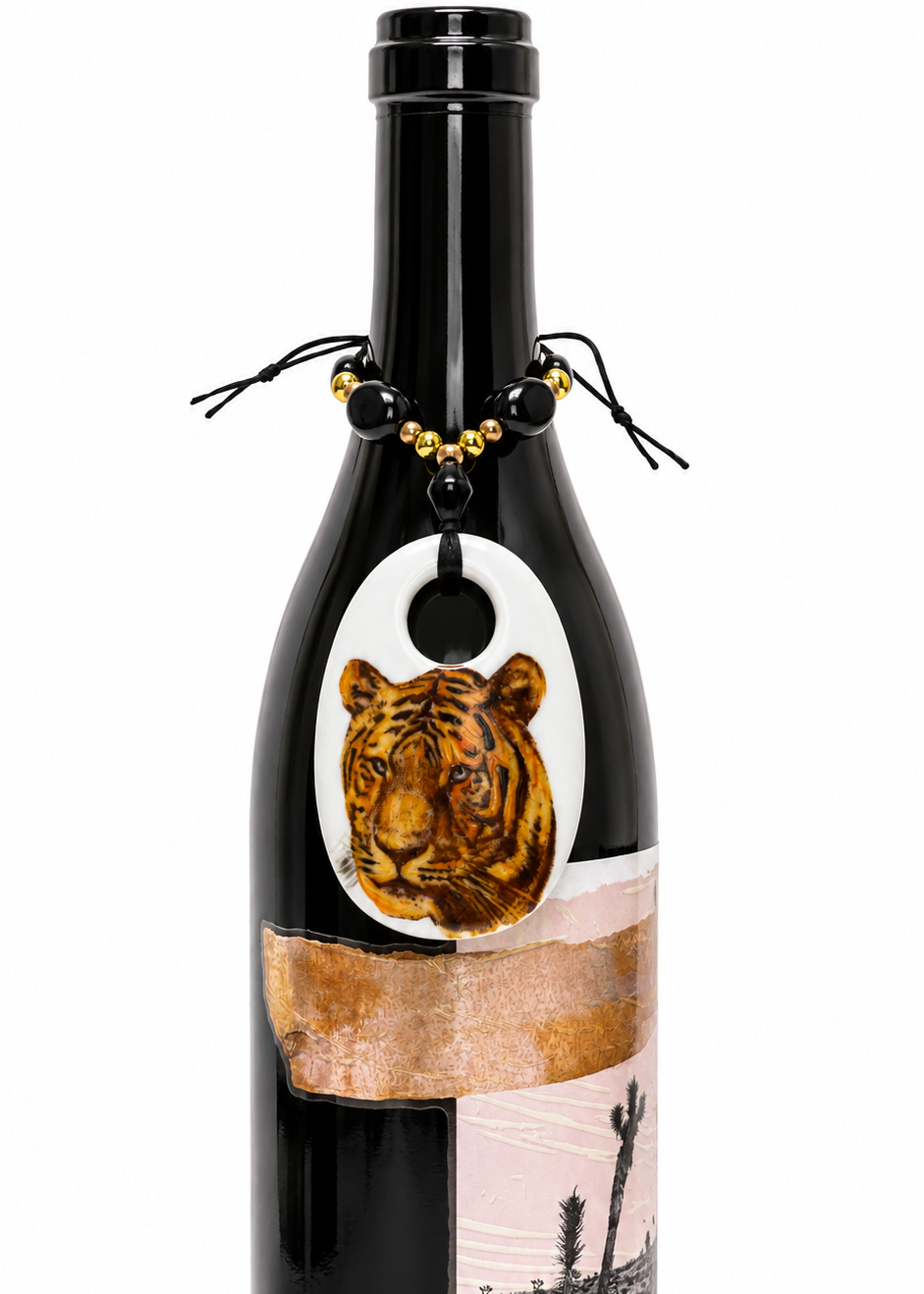 Hand-Painted Tiger Porcelain Bottle Tag