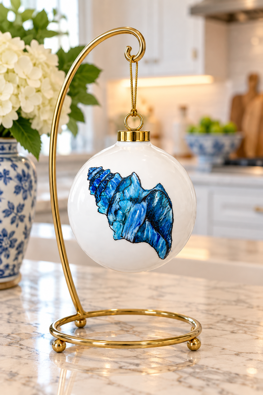 Hand-Painted Seashell Coastal Round Ornament