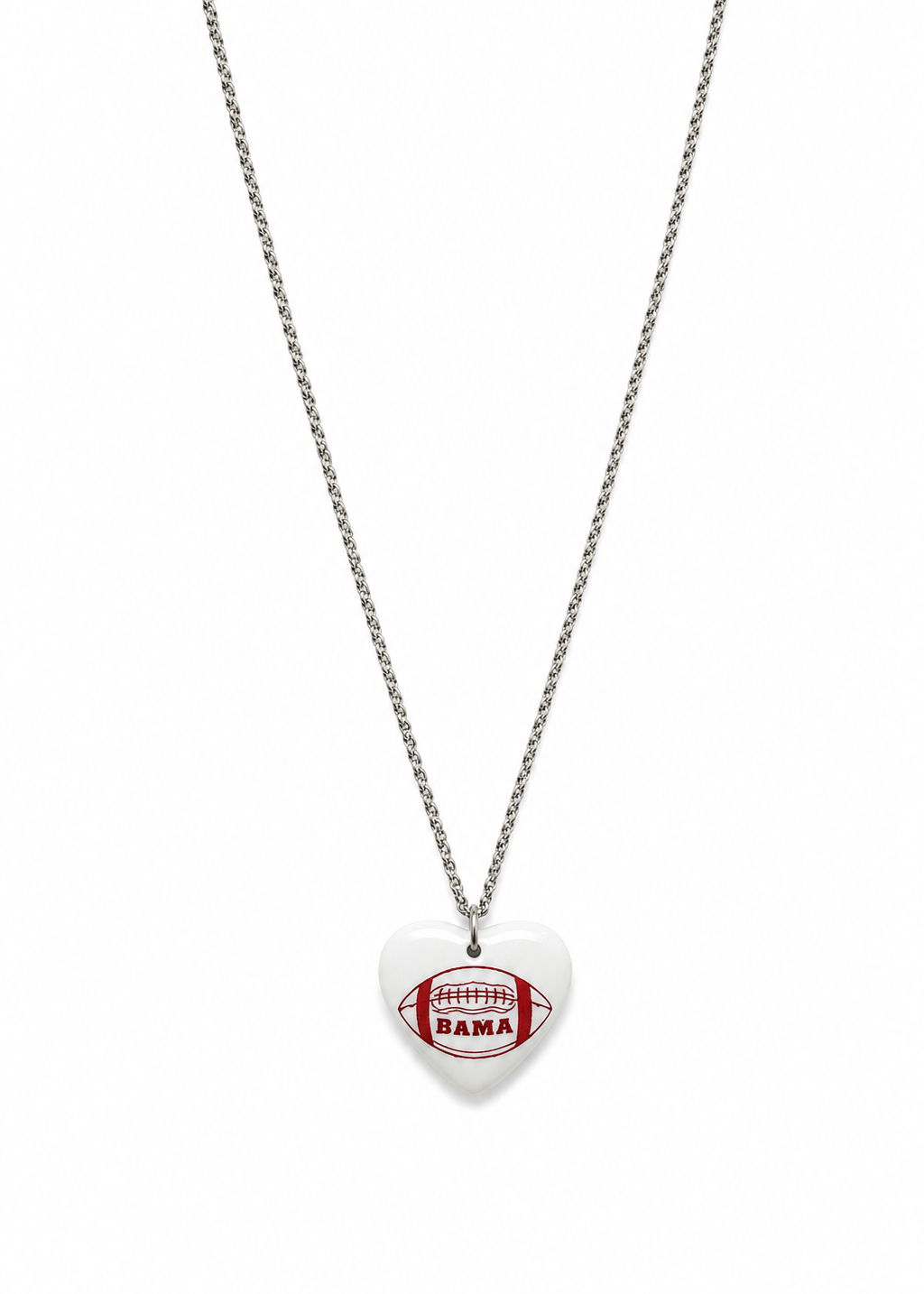 Hand-Painted Alabama Football Heart Porcelain Necklace
