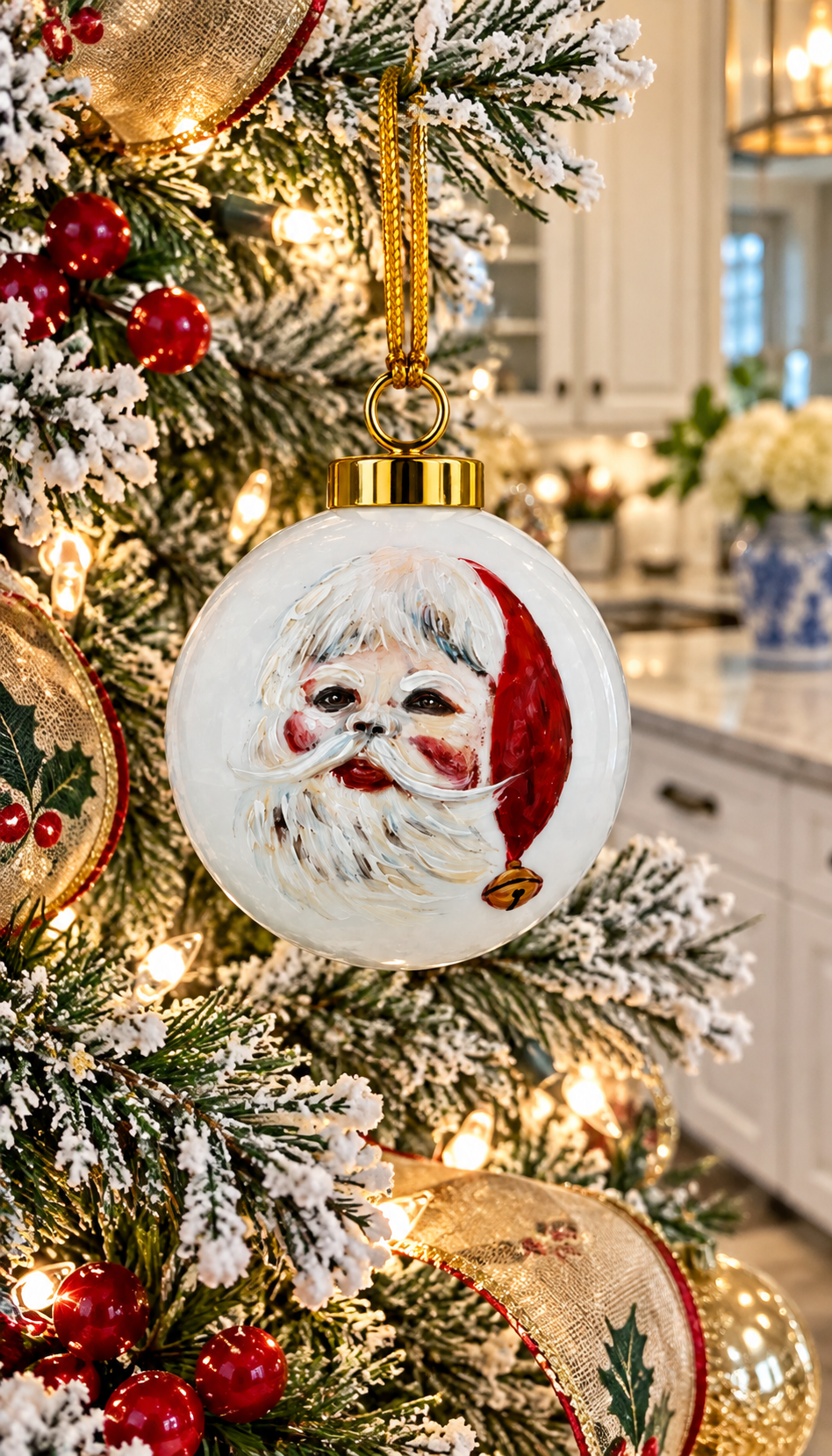 Hand-Painted Vintage Santa Claus Porcelain Christmas Ornament