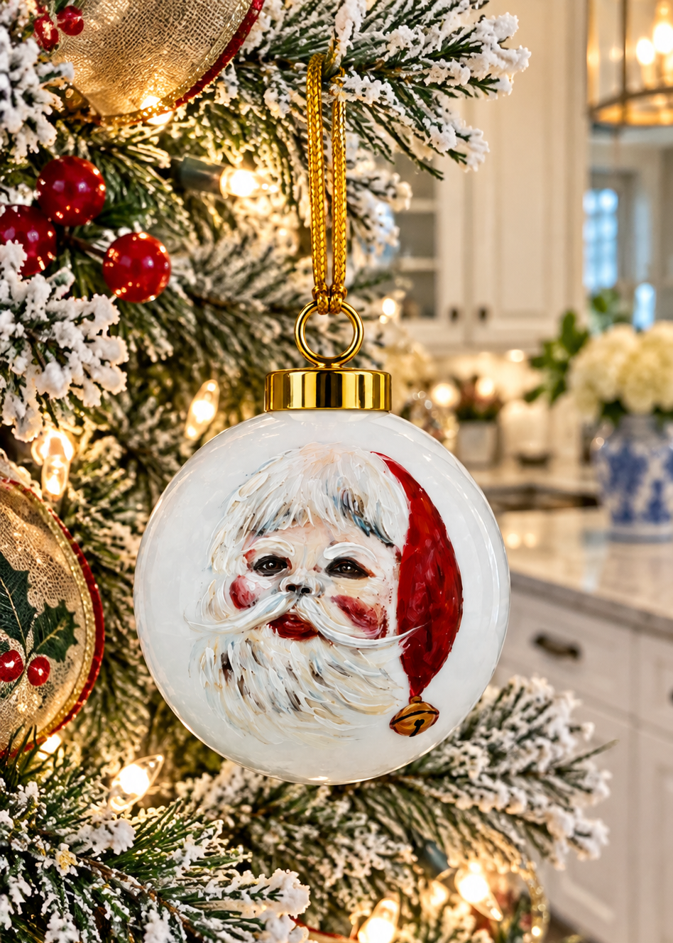 Hand-Painted Vintage Santa Claus Porcelain Christmas Ornament