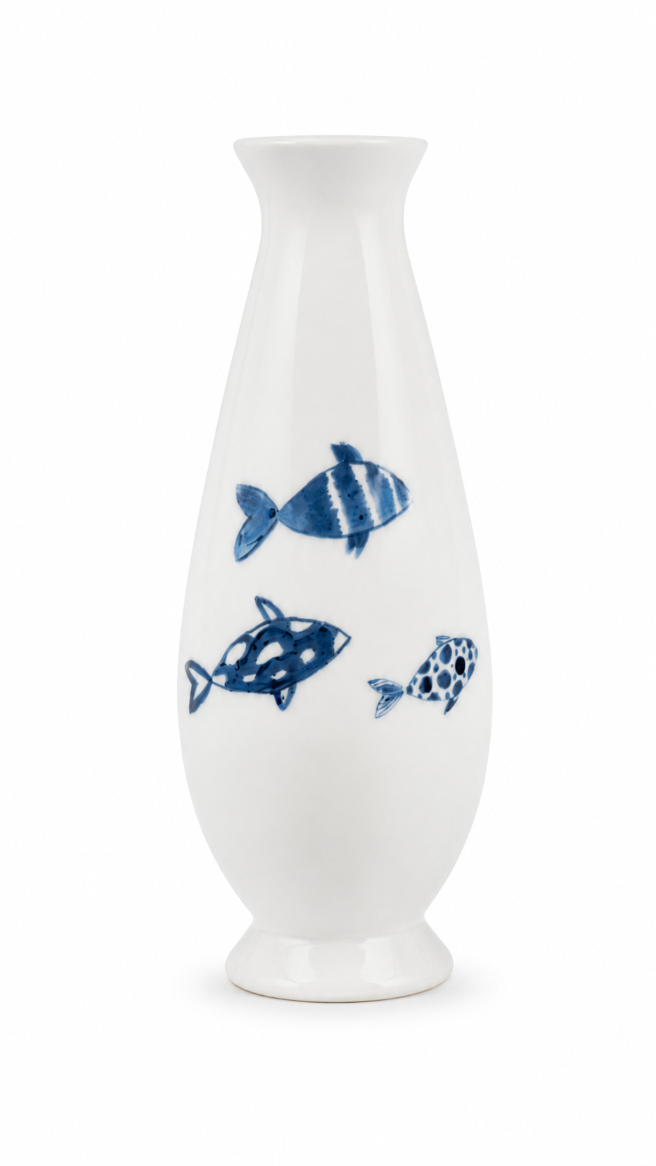 Hand-Painted Blue Fish Porcelain Bud Vase