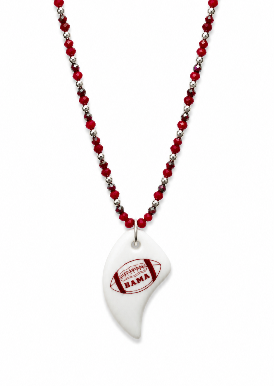Hand-Painted Alabama Football Porcelain Necklace | Crimson Game Day Jewelry