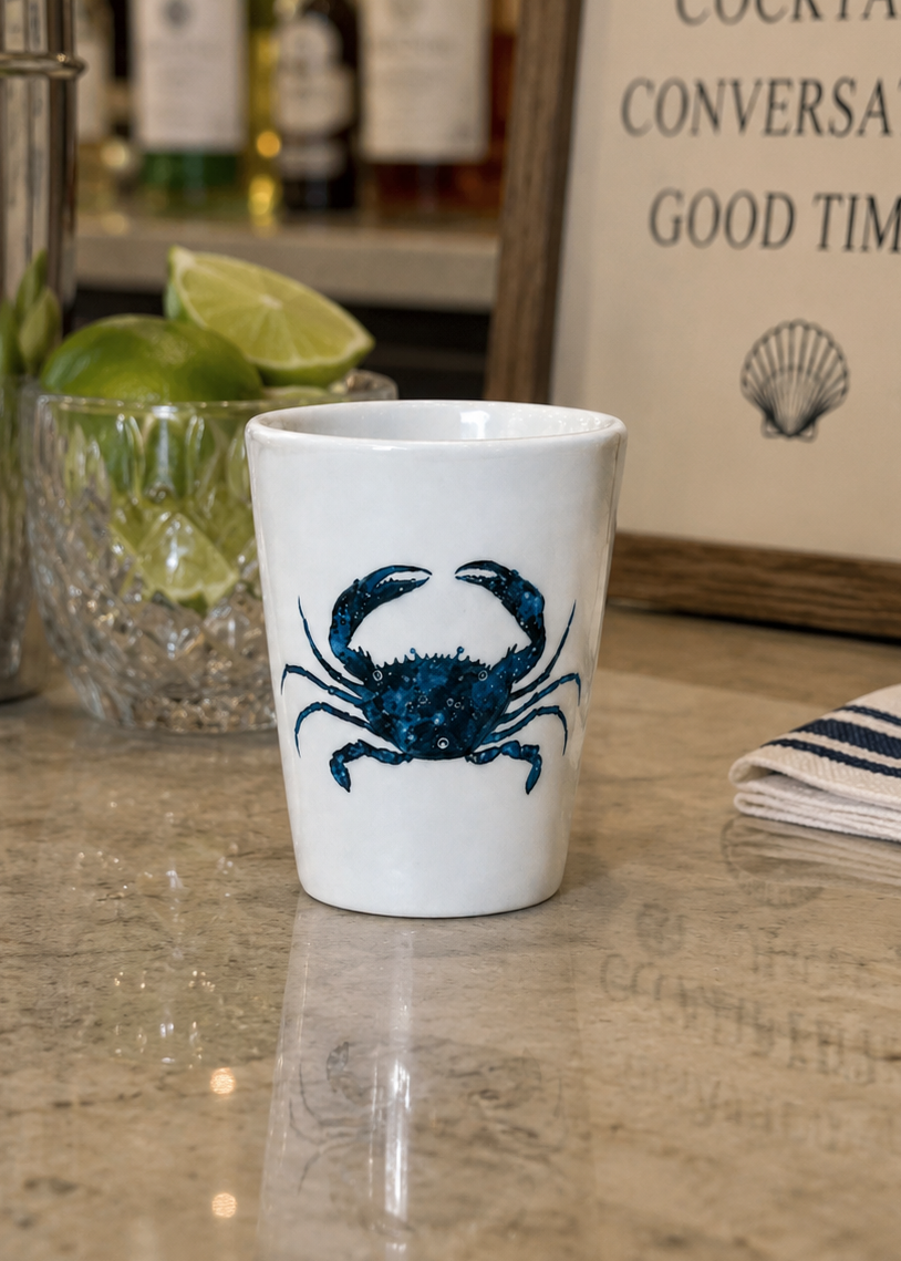 Coastal Blue Crab Hand Painted Porcelain Shot Glass