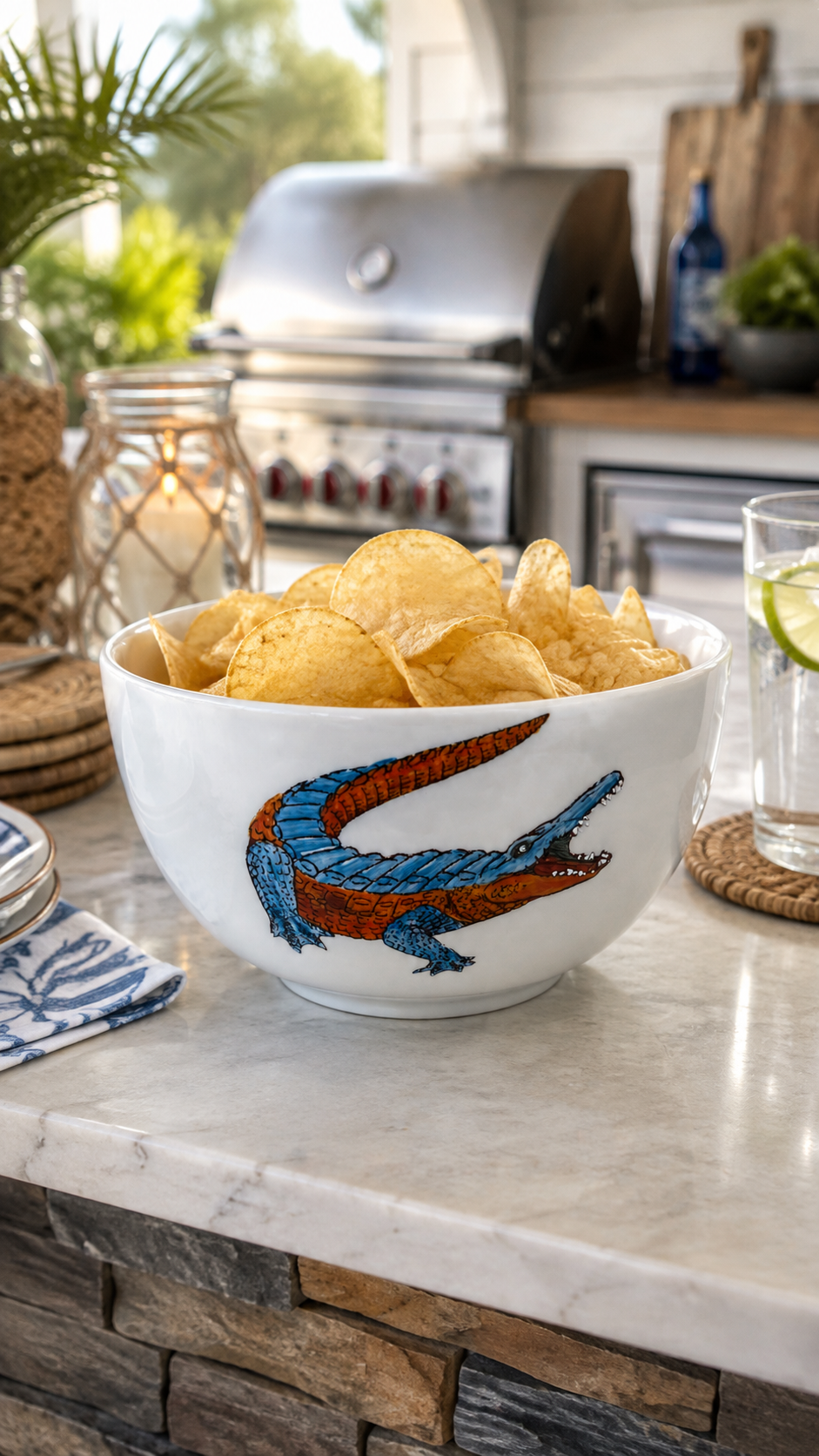 Hand-Painted Gator Porcelain Serving Bowl