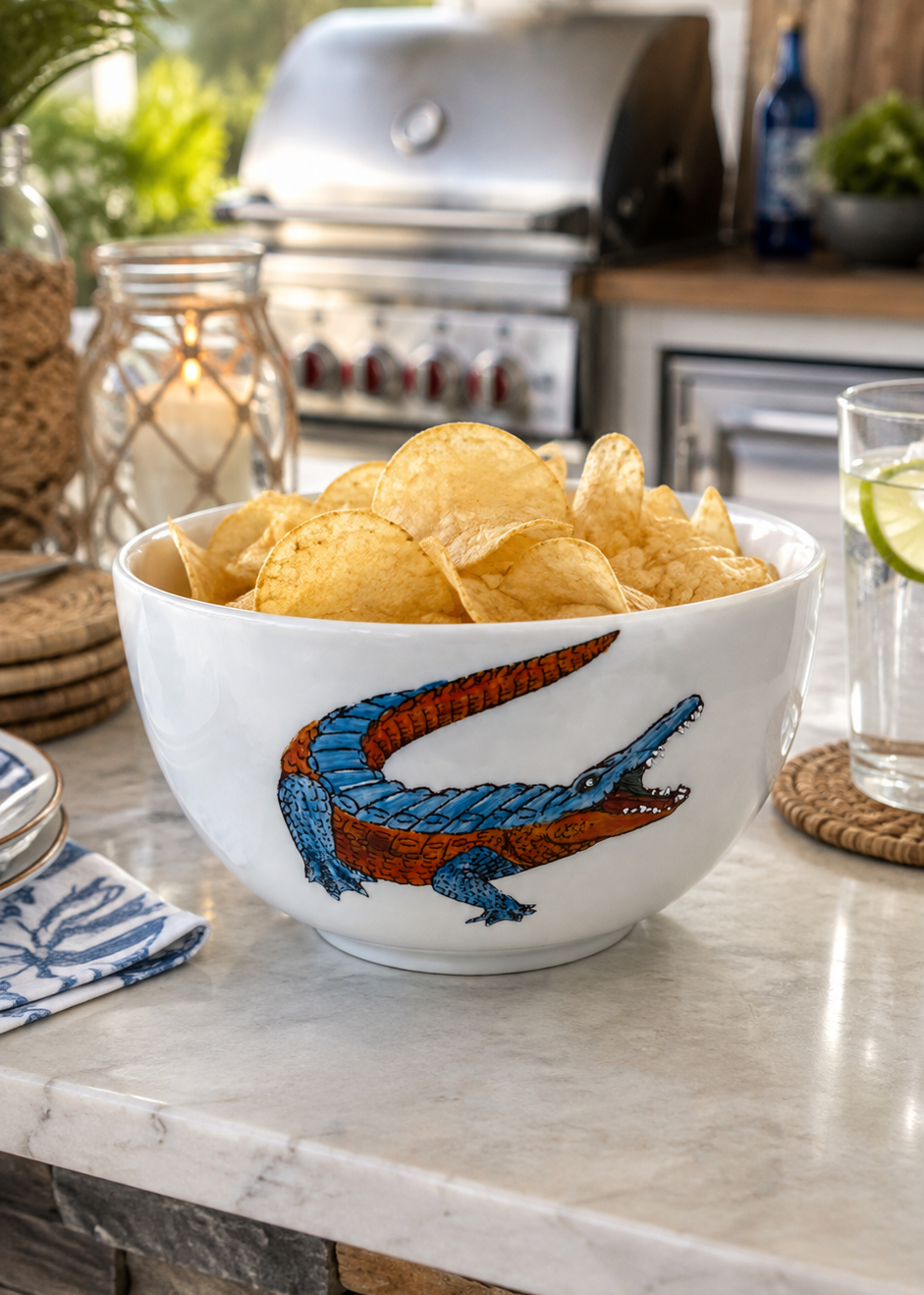 Hand-Painted Gator Porcelain Serving Bowl