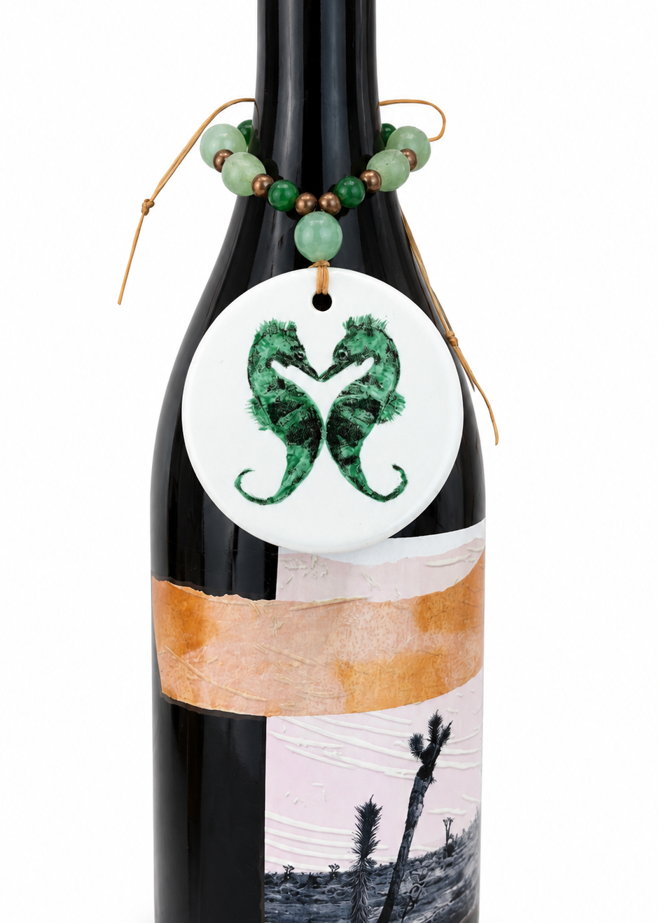 Hand-Painted Seahorse Porcelain Bottle Tag