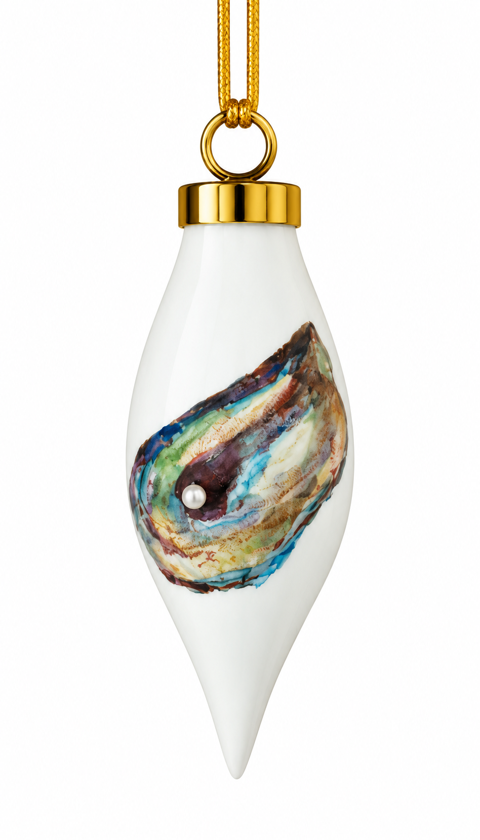 Hand-Painted Oyster Shell Porcelain Christmas Ornament