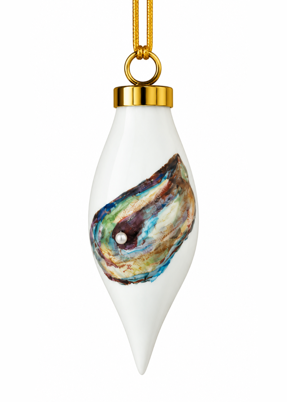 Hand-Painted Oyster Shell Porcelain Christmas Ornament