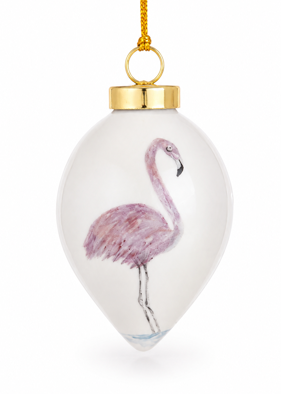 Hand-Painted Pink Flamingo Porcelain Ornament