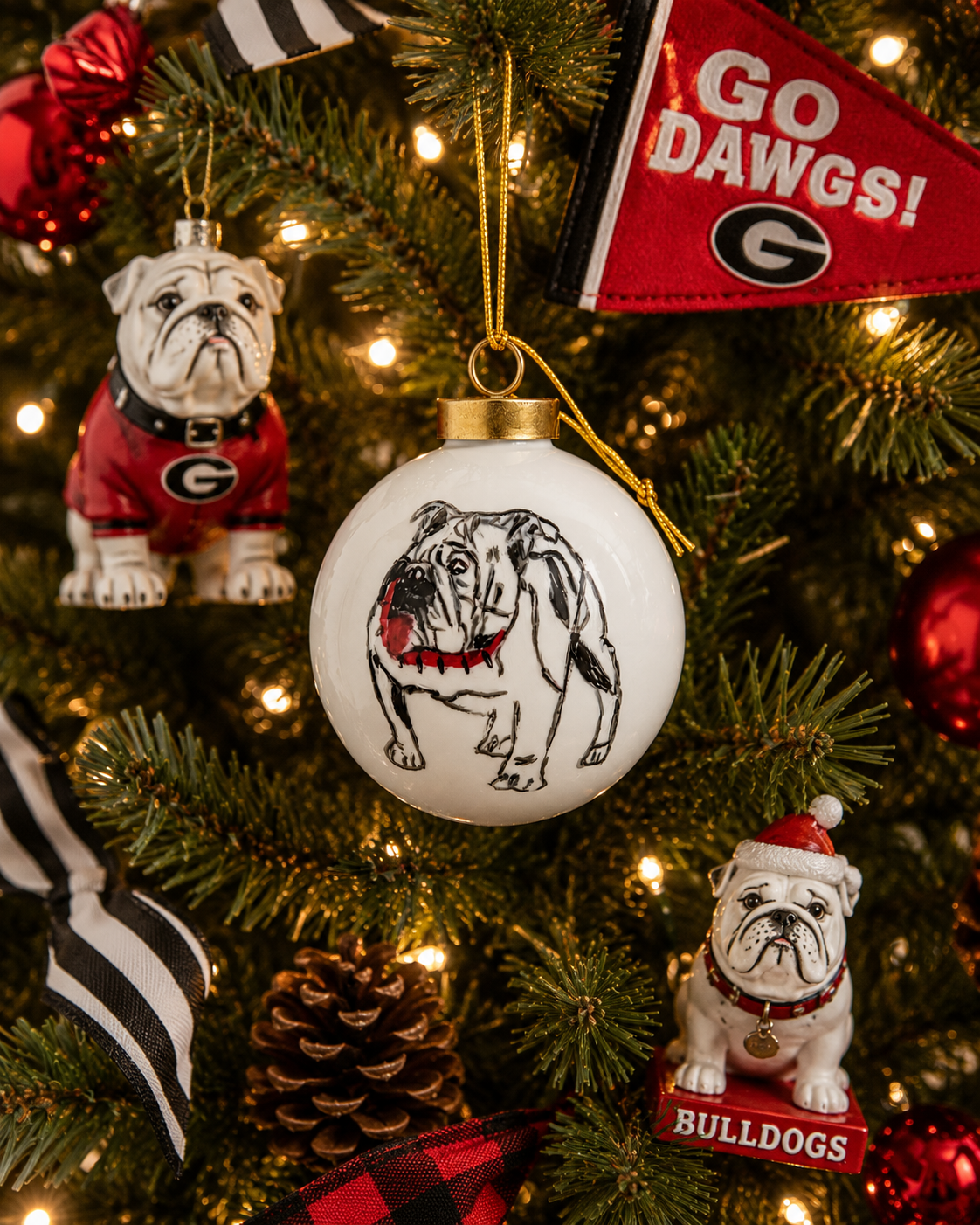 Hand-Painted Bulldog Porcelain Christmas Ornament