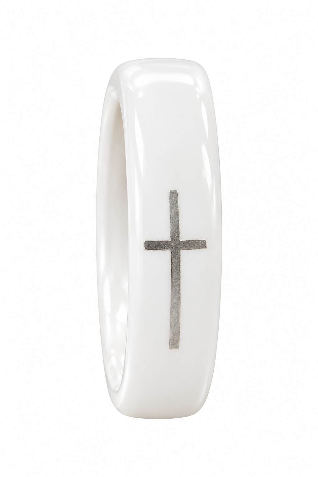 Hand-Painted Porcelain Silver Cross Ring – Faith-Inspired Jewelry