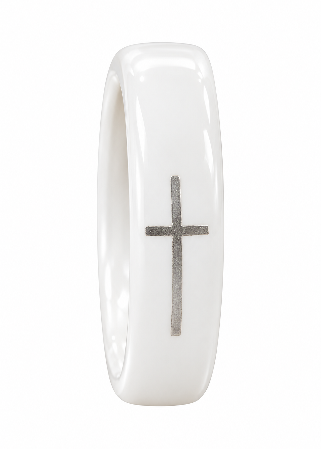 Hand-Painted Porcelain Silver Cross Ring – Faith-Inspired Jewelry