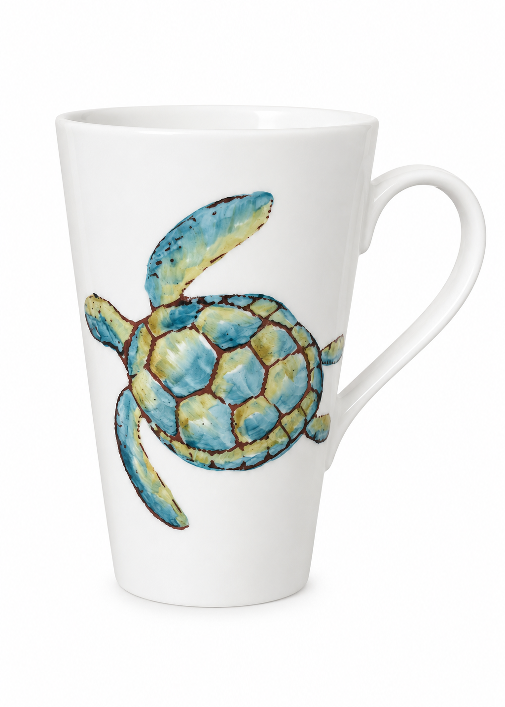 Hand-Painted Sea Turtle Porcelain Latte Mug | Coastal Coffee Cup