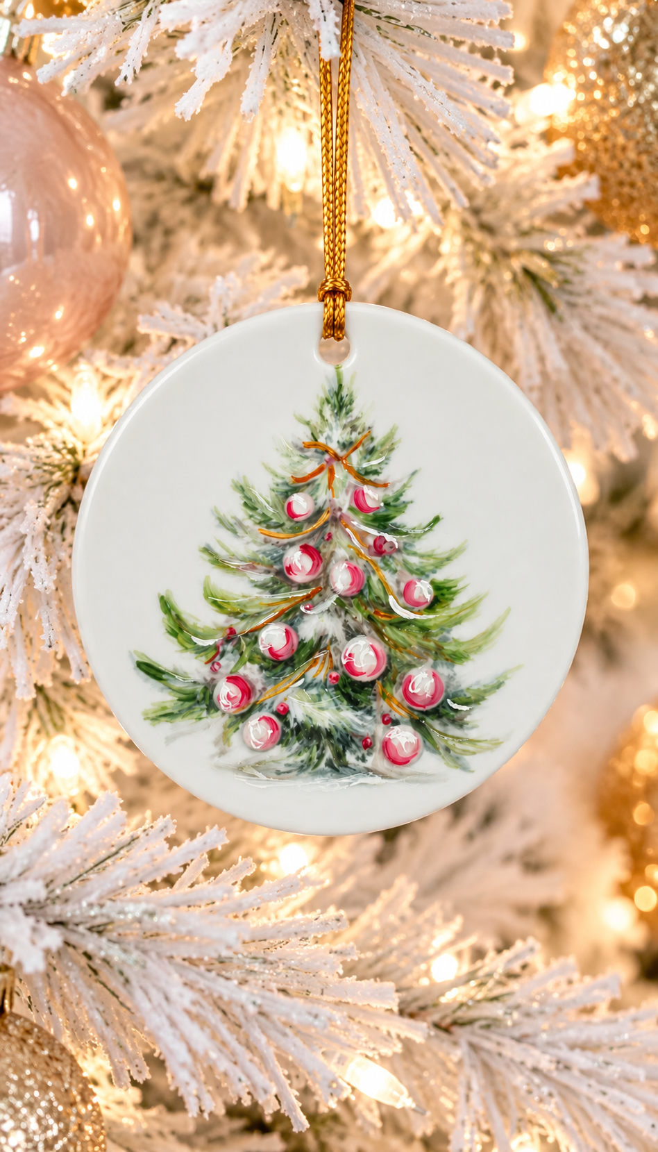 Hand-Painted Christmas Tree Porcelain Ornament