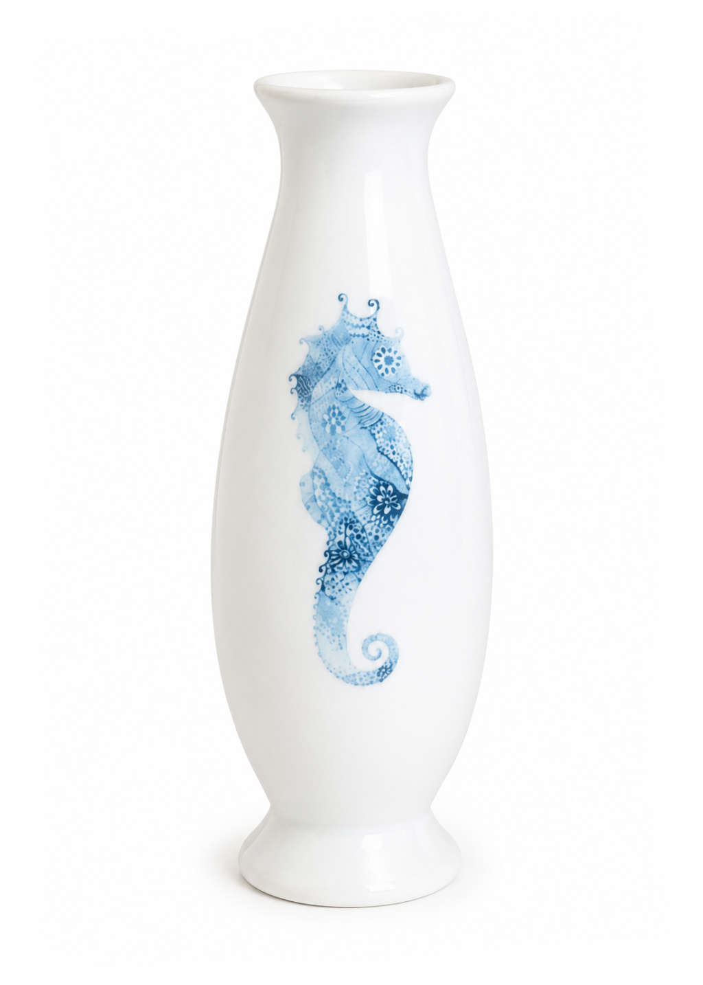 Blue Seahorse Porcelain Bud Vase