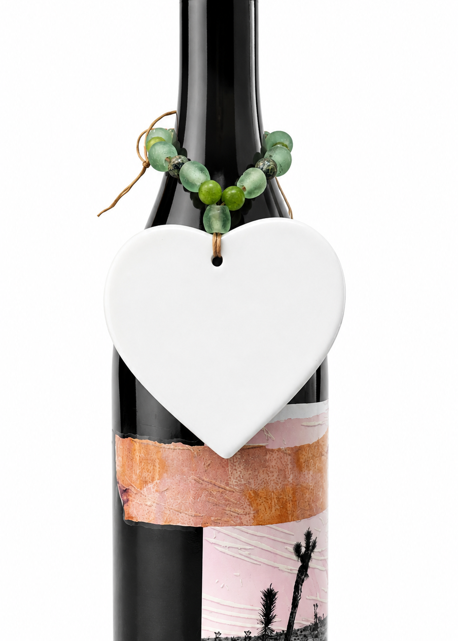 Hand-Painted Green Seahorse Heart Porcelain Bottle Tag