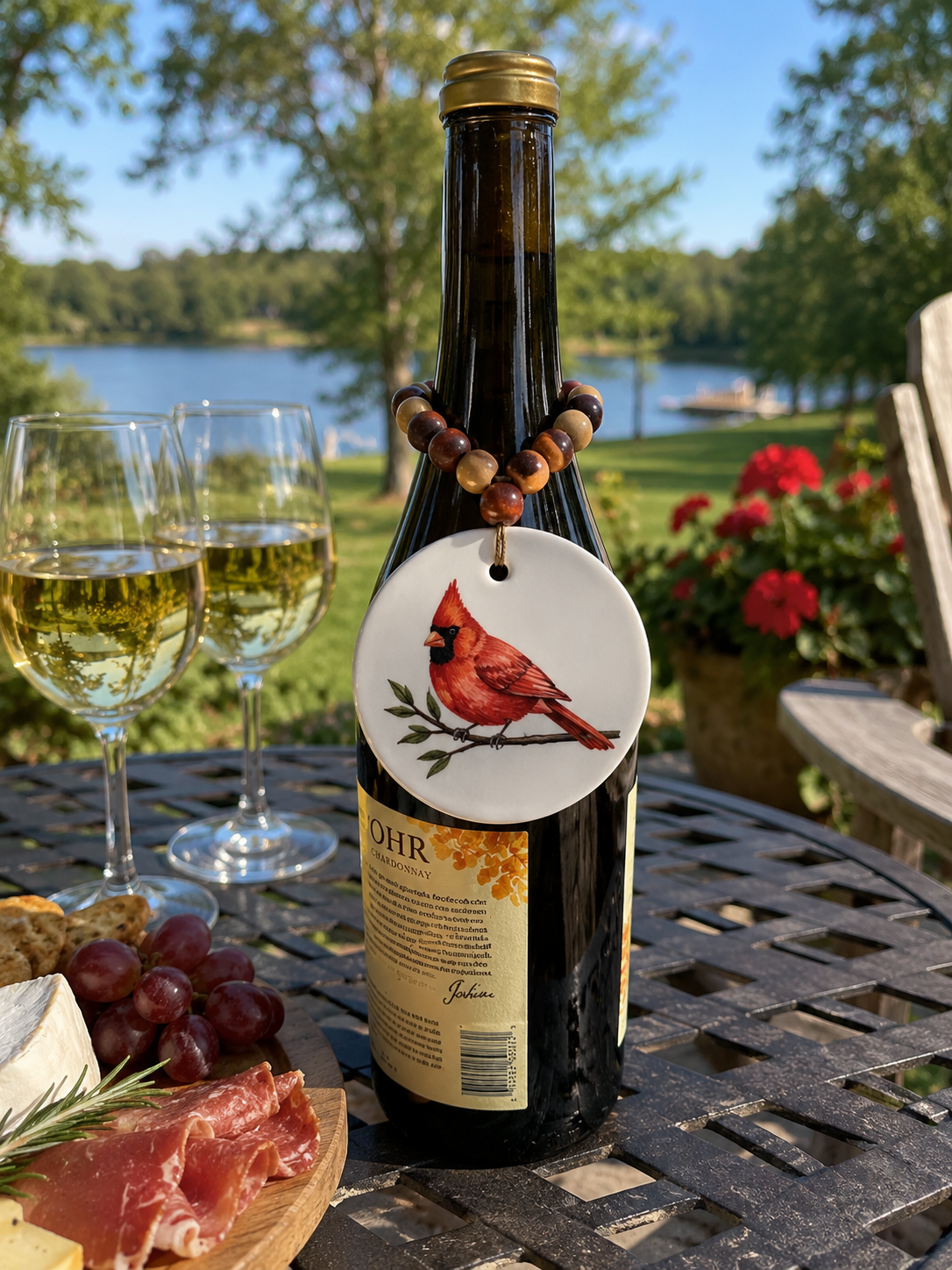 Cardinal Bird Wine Bottle Beverage Tag – Hand Painted Porcelain Coastal Charm by MadebyMonaH