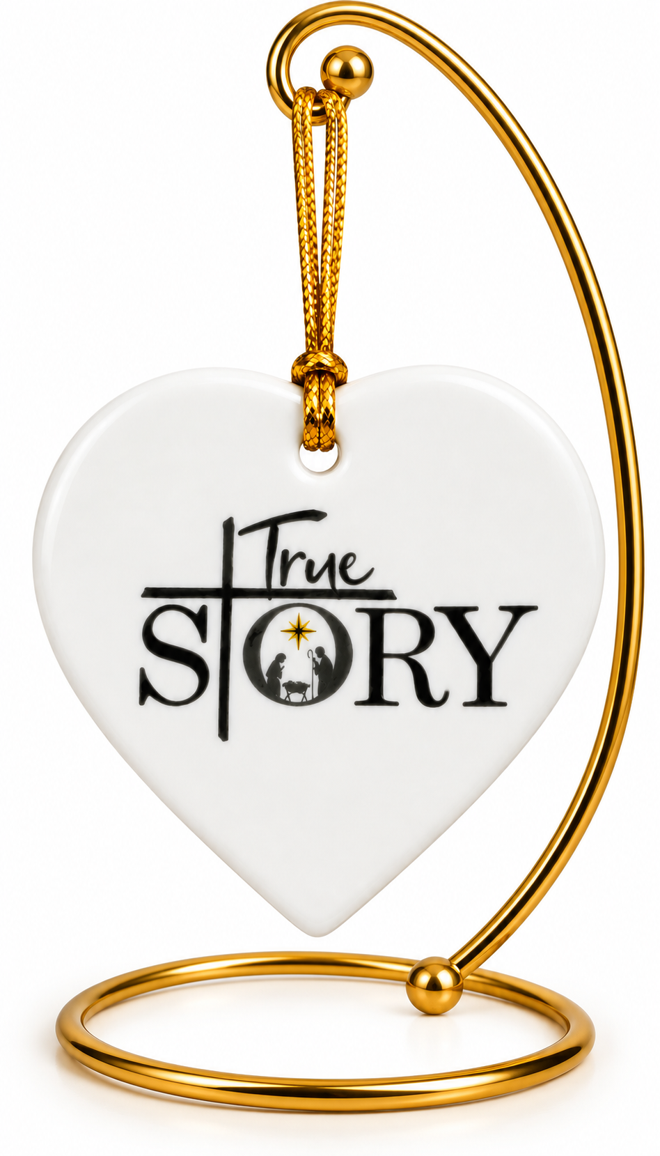 Hand-Painted True Story Nativity Porcelain Heart Christmas Ornament