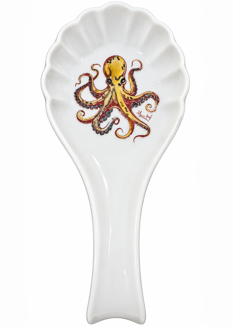 Hand-Painted Octopus Porcelain Spoon Rest – Coastal Kitchen Décor