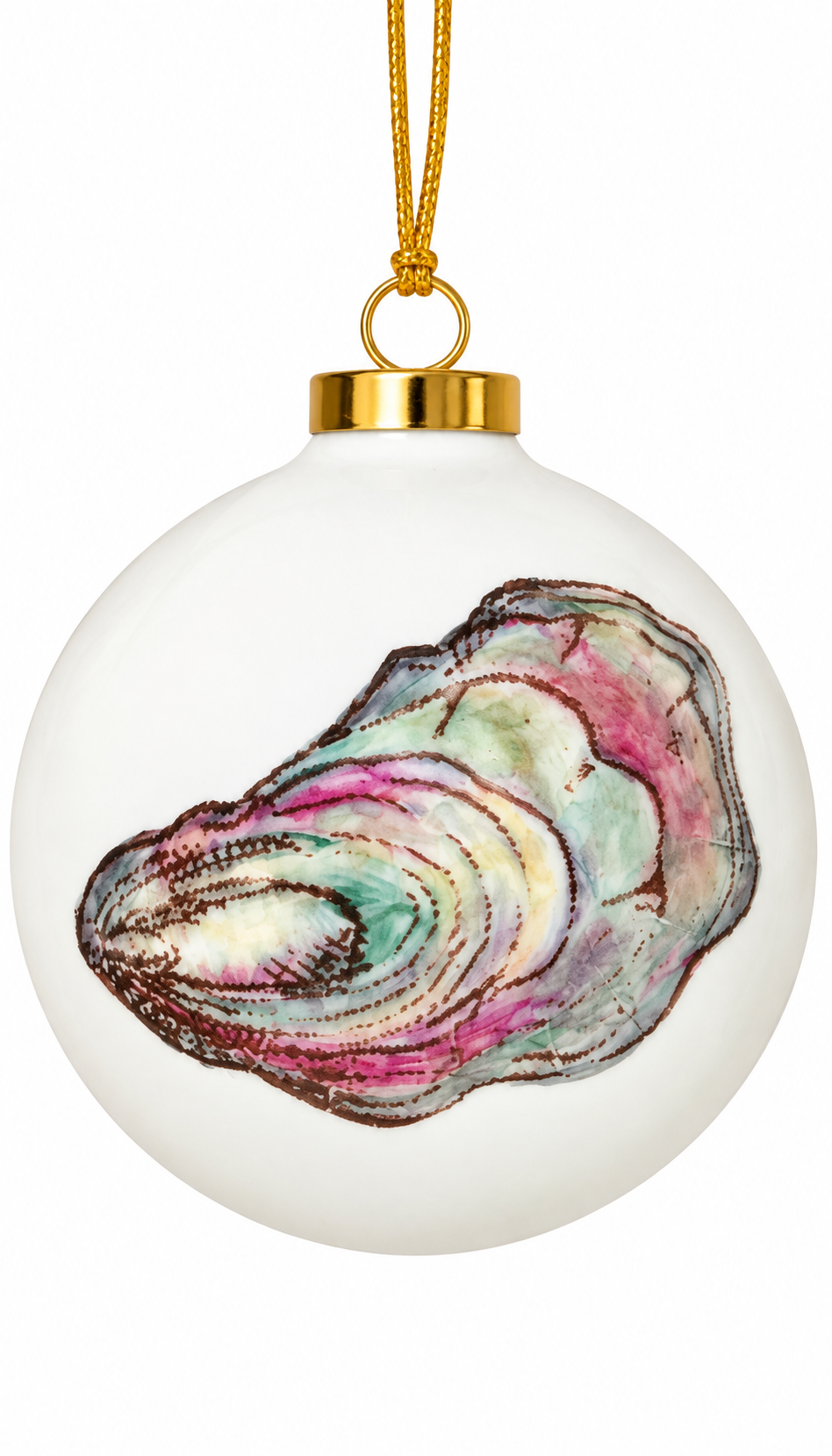 Hand-Painted Coastal Oyster Shell Christmas Ornament