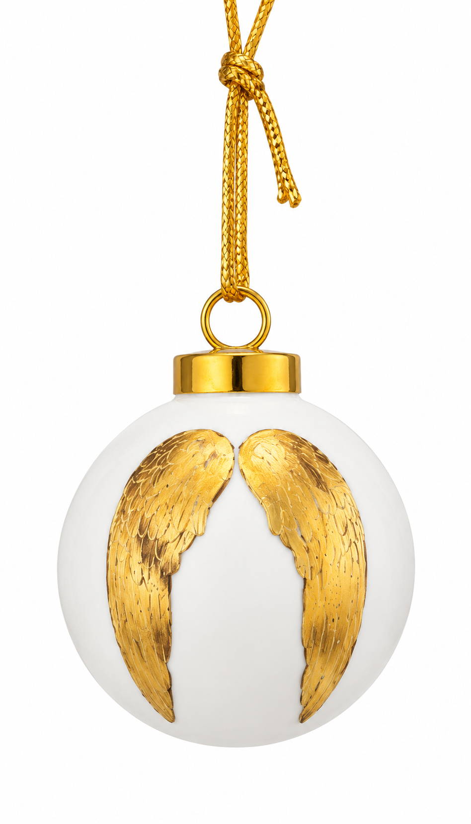 Hand-Painted Golden Angel Wings Porcelain Christmas Ornament