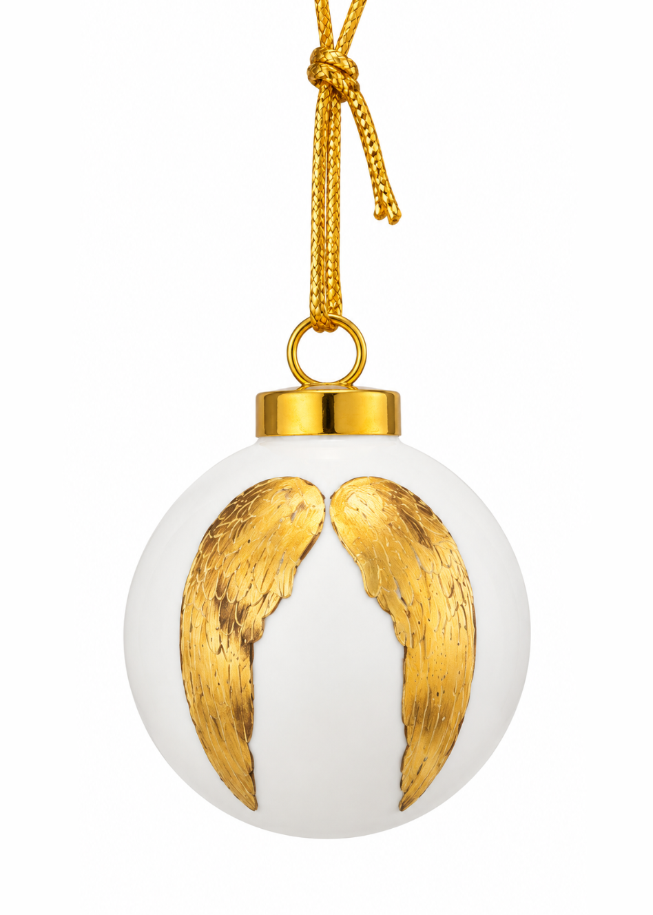 Hand-Painted Golden Angel Wings Porcelain Christmas Ornament