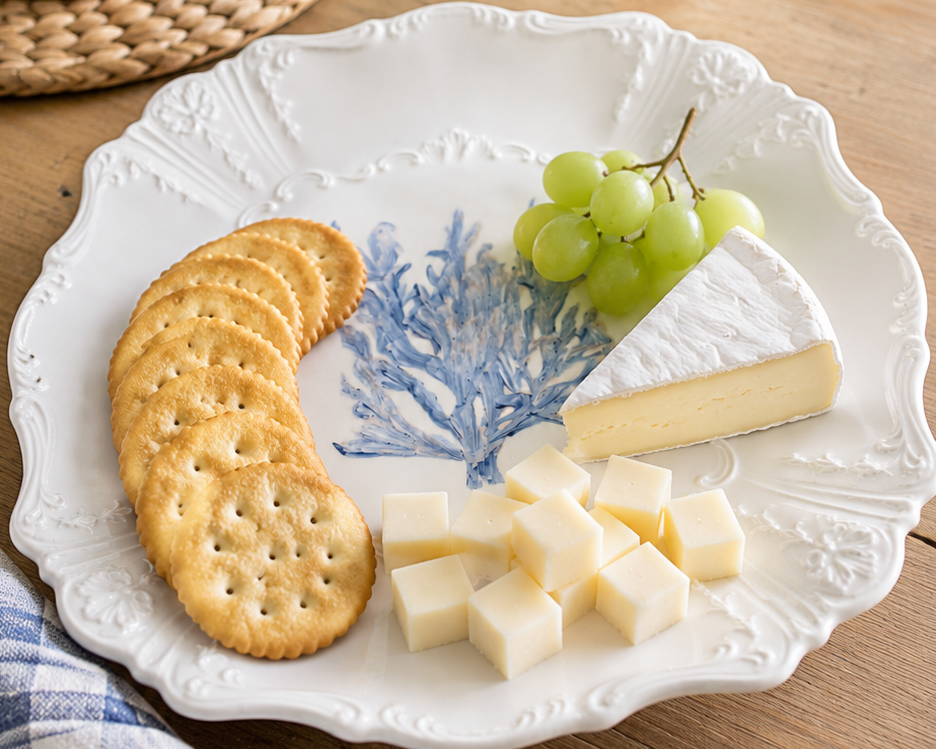 Hand-Painted Blue Coral Porcelain Serving Plate