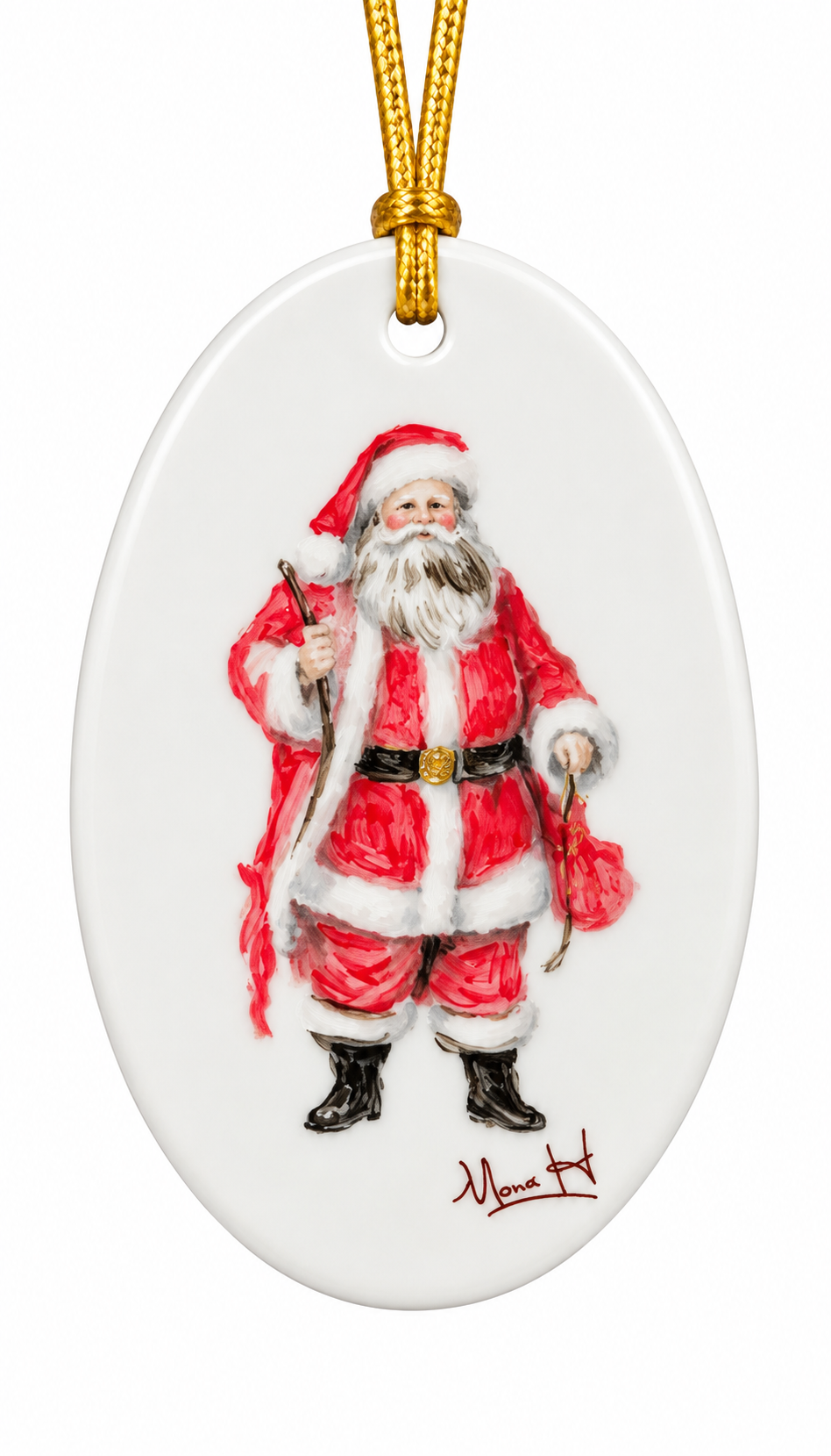 Hand-Painted Classic Santa Porcelain Christmas Ornament