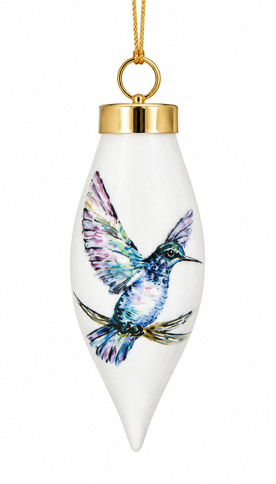 Hand-Painted Hummingbird Porcelain Christmas Ornament