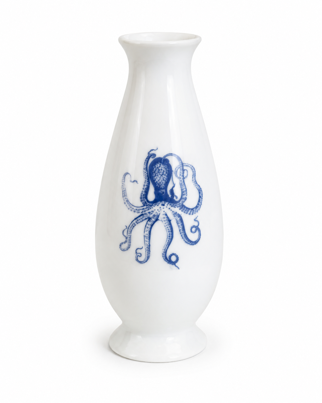 Blue Octopus Porcelain Bud Vase with Greenery