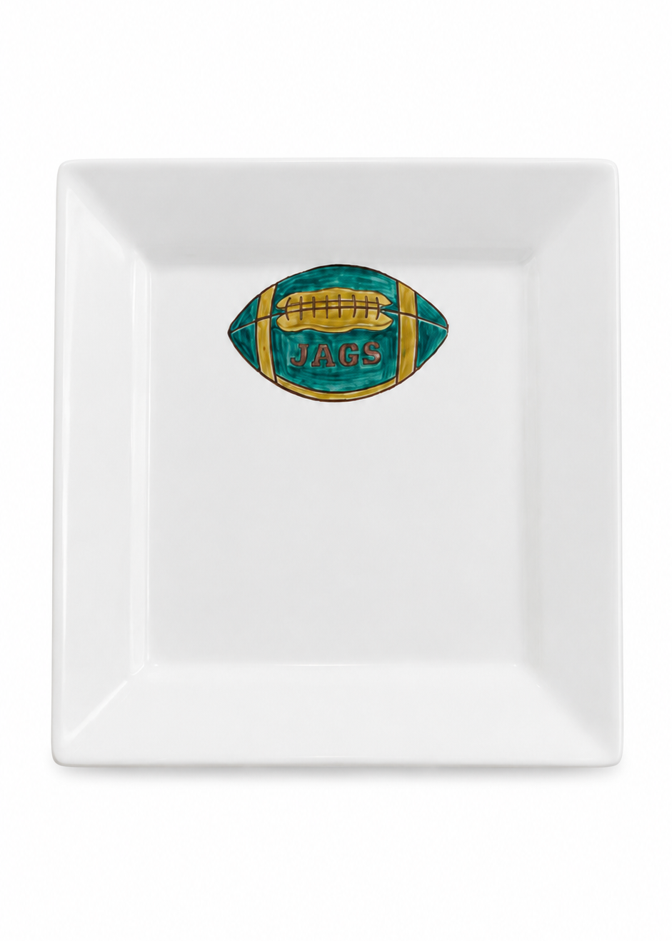 Hand-Painted Jags Football Season Square Porcelain Plate