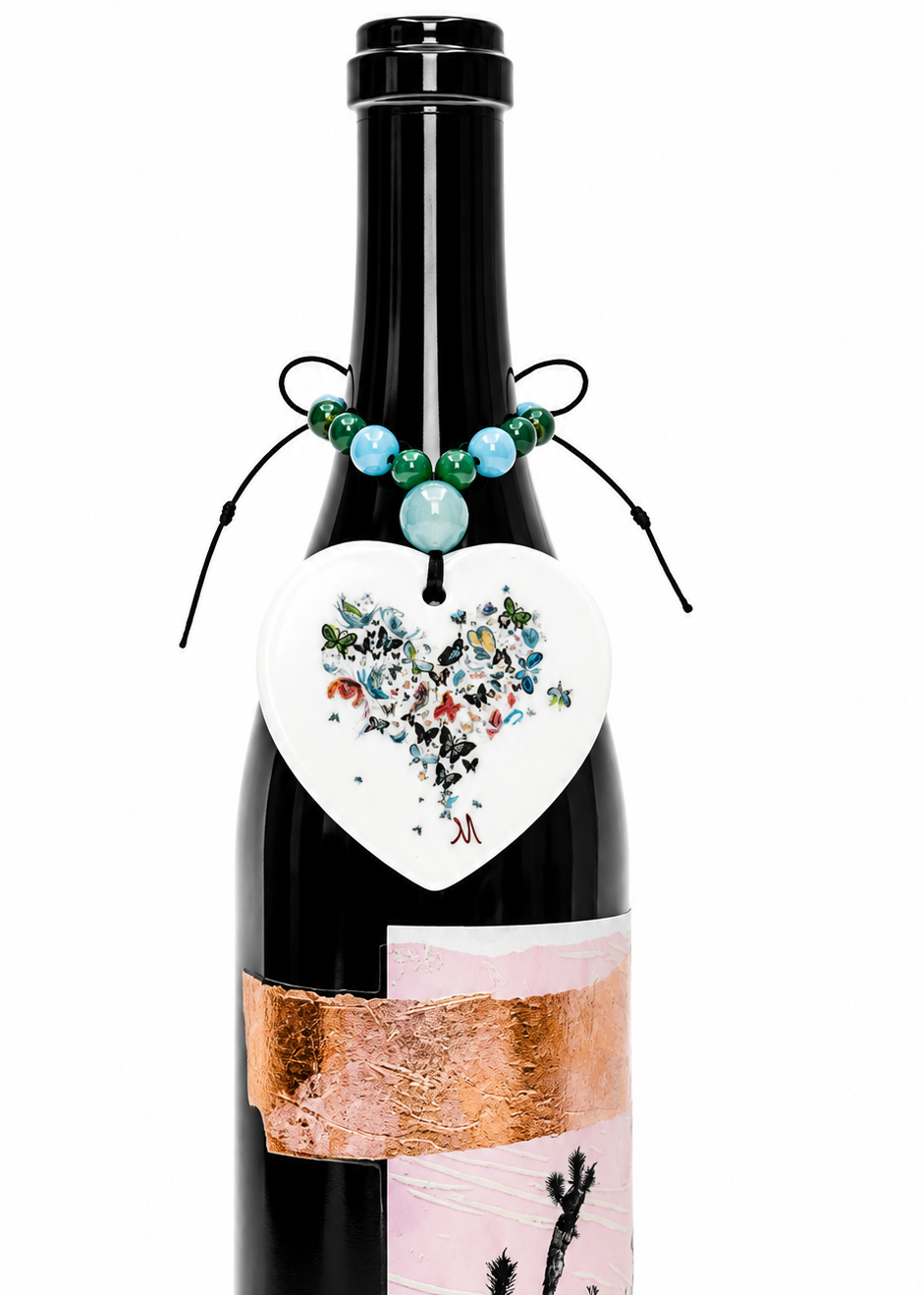 Butterfly Heart Porcelain Bottle Tag