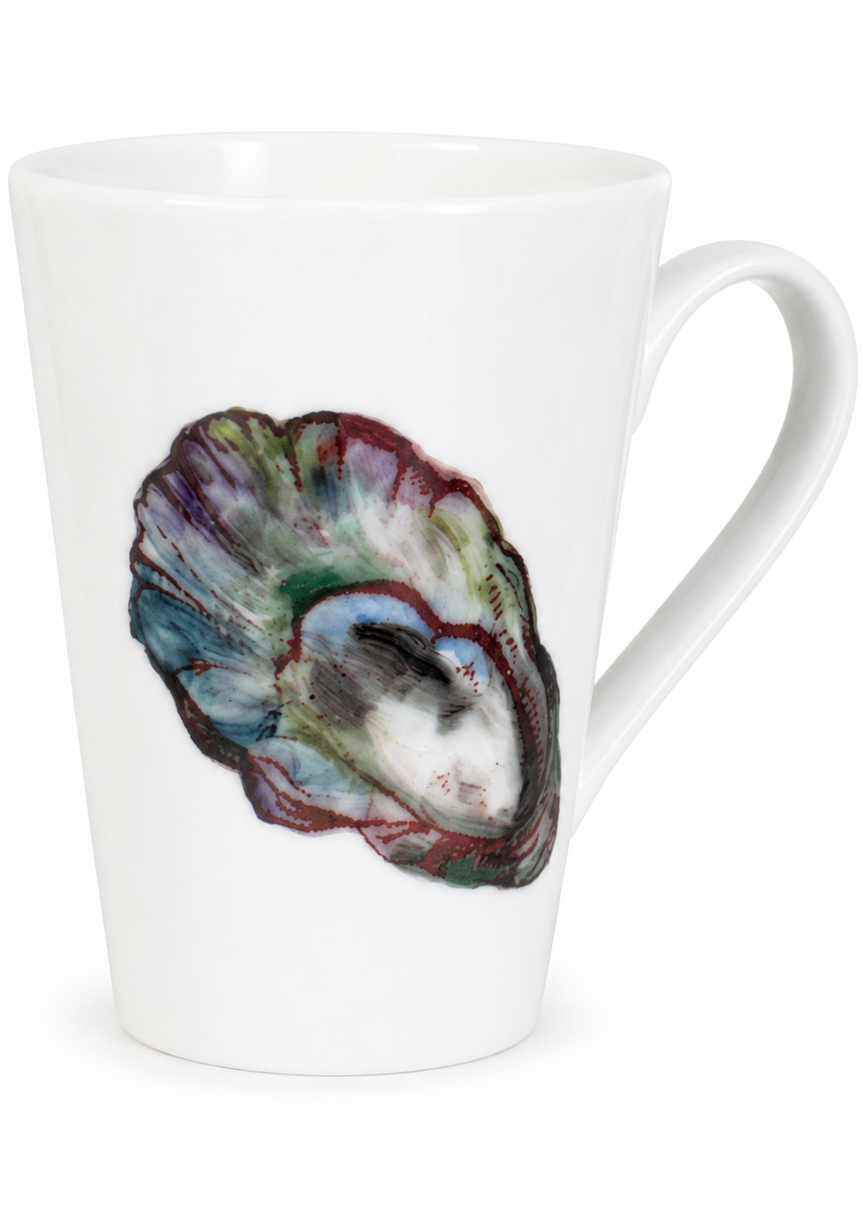 Coastal Hand Painted Oyster Shell Porcelain Coffee Mug
