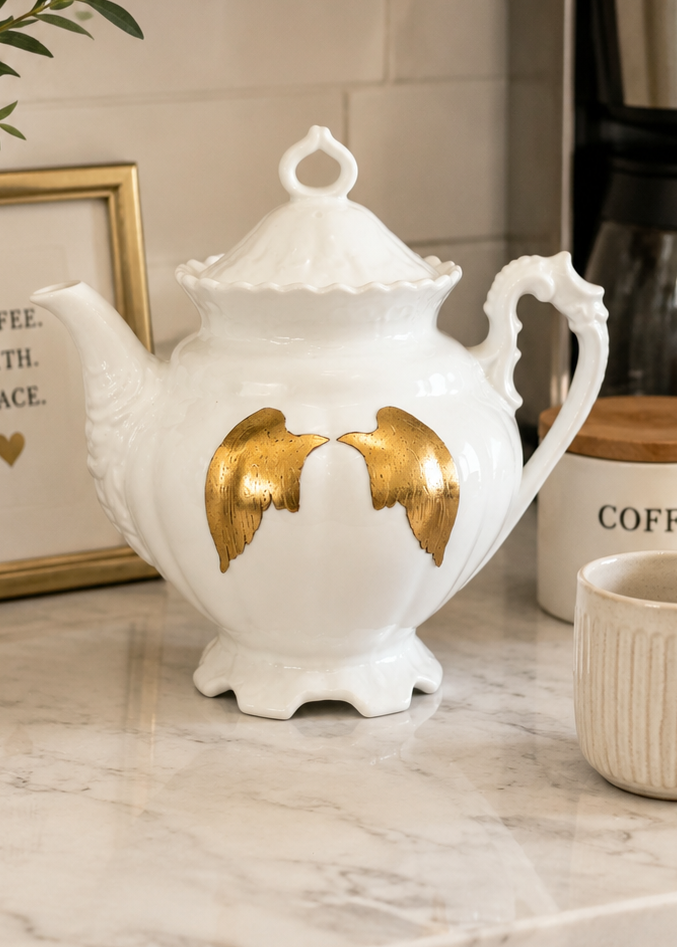 Hand Painted Angel Wing Porcelain Teapot