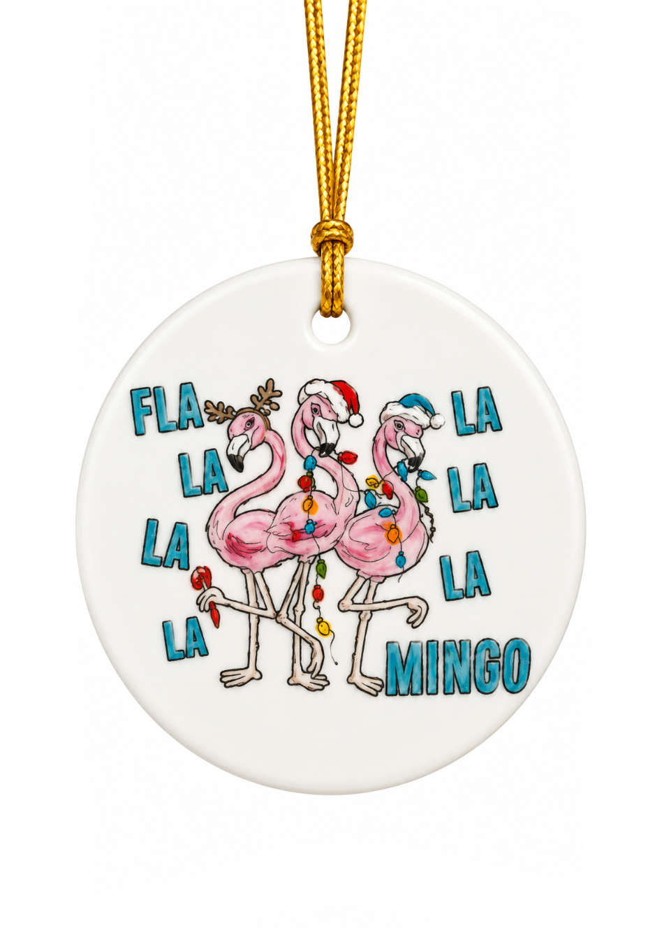 Hand-Painted Fla La La Mingo Flamingo Porcelain Christmas Ornament