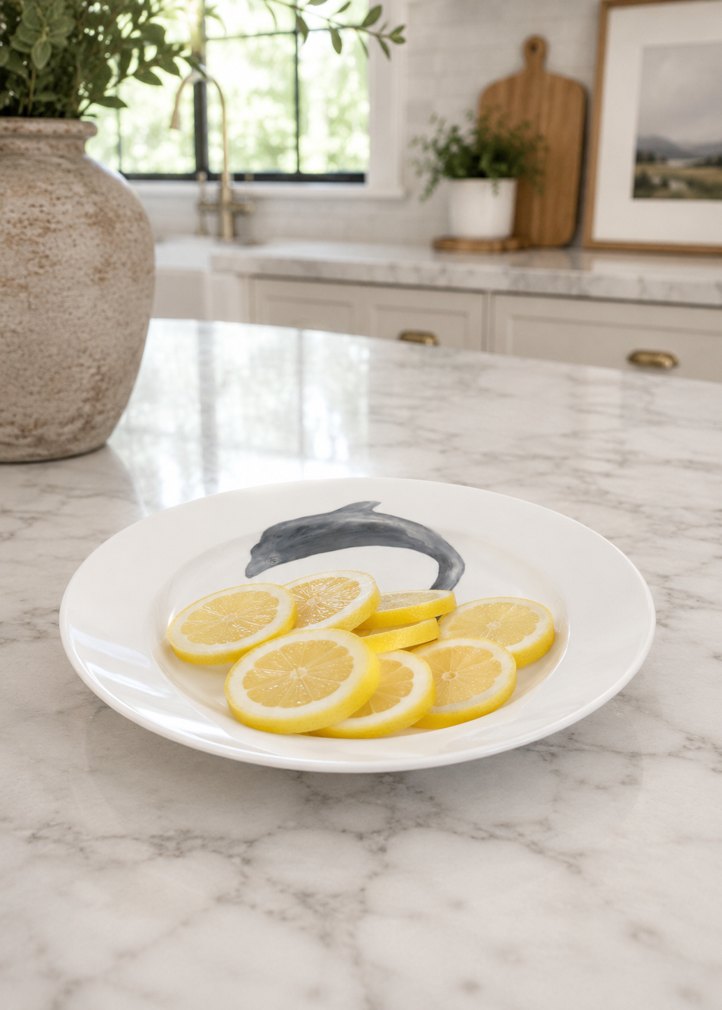 Hand-Painted Dolphin Porcelain Dinner Plate