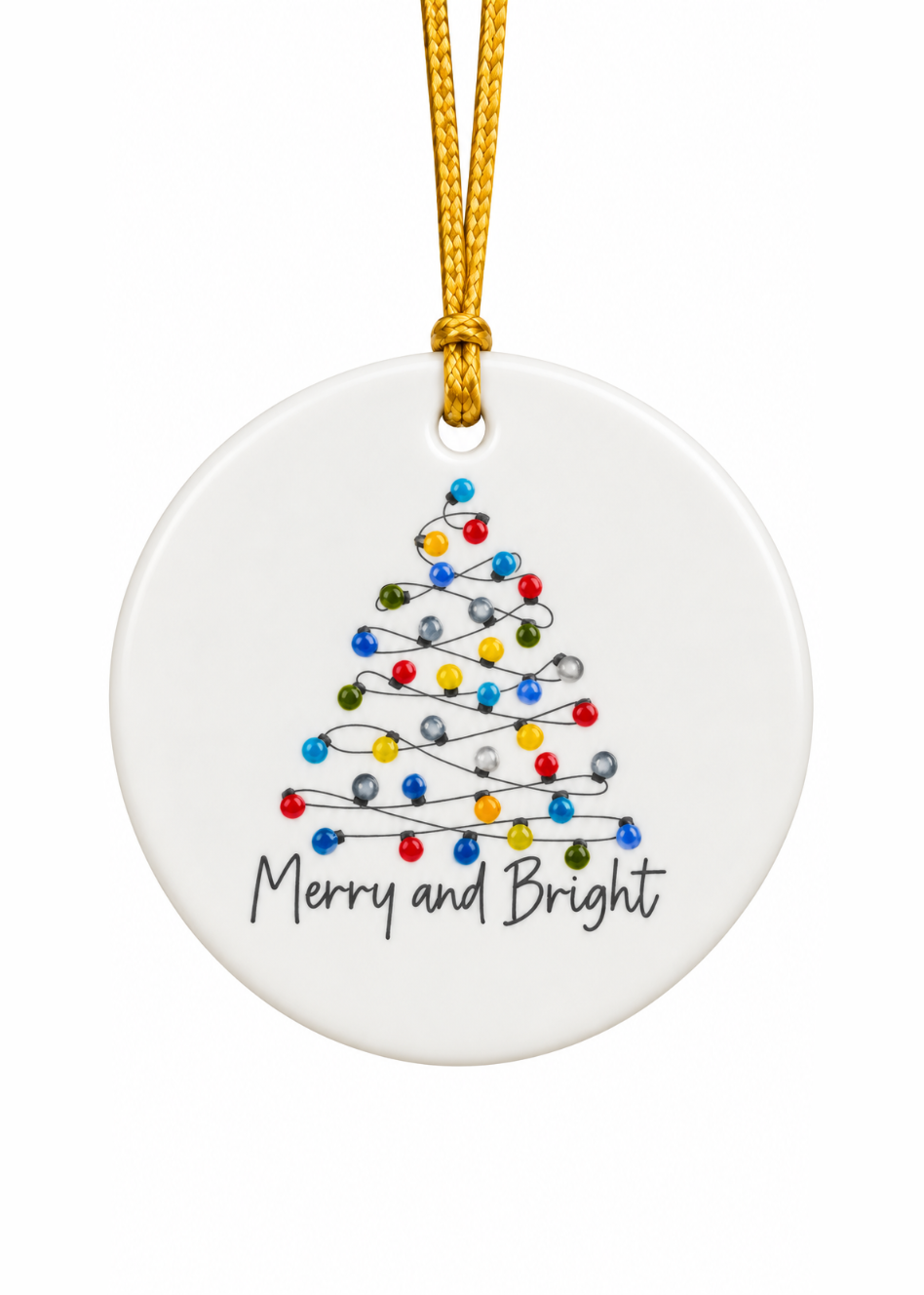Hand-Painted Merry & Bright Christmas Lights Porcelain Ornament