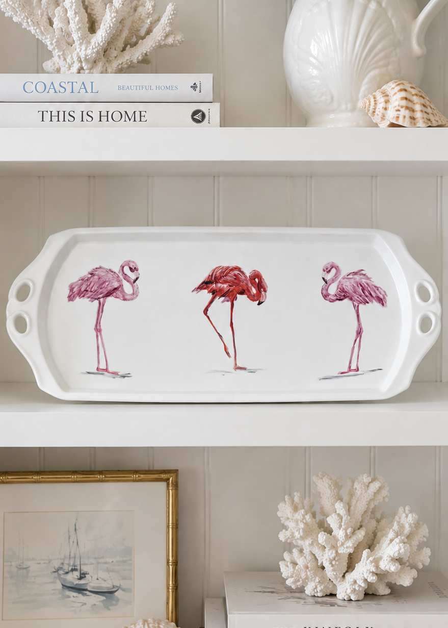 Hand-Painted Flamingo Porcelain Serving Tray