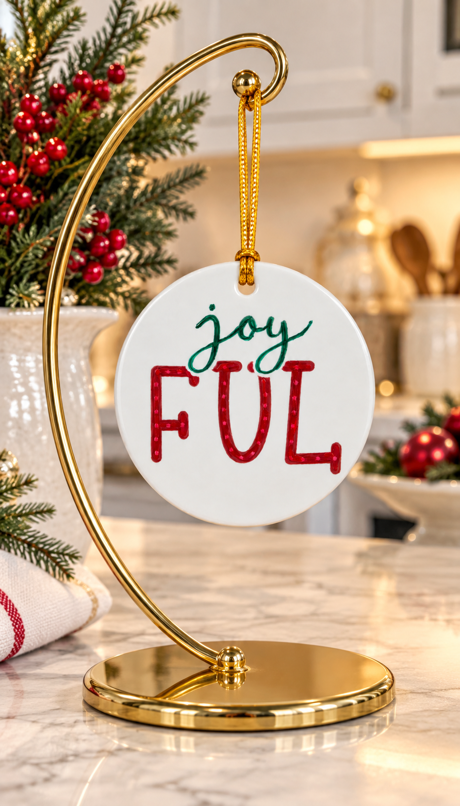 Joyful Hand-Painted Porcelain Christmas Ornament